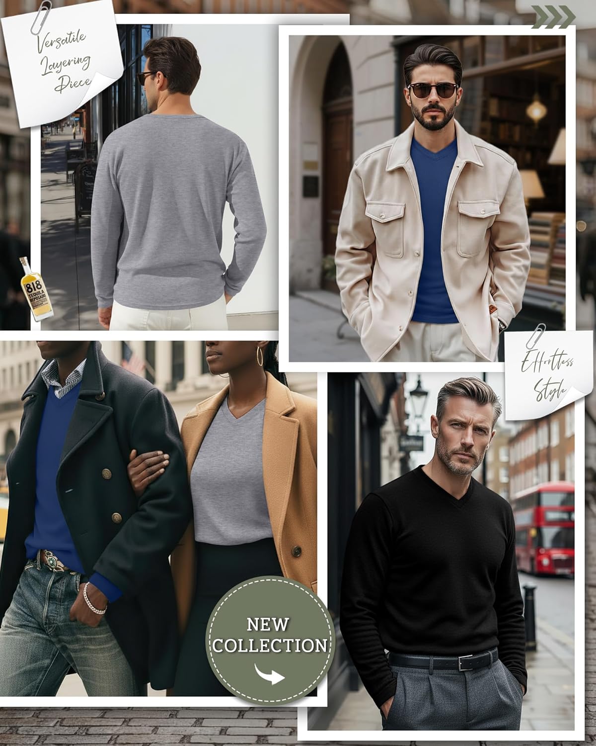 3 Pack Men's Thermal Long Sleeve Shirts V Neck Fleece Lined Loose Fit Warm Base Layer Winter Casual Tops - Image 2