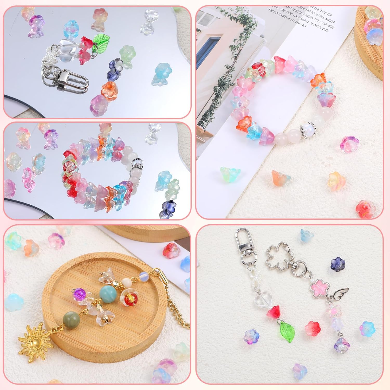 100PCS Glass Bellflower Beads, Colorful Trumpet Flower Beads for Jewelry Making, Cute Floral Beaded Charms for DIY Necklace, Earrings, Bracelets, Crafts (11mm) - Image 6