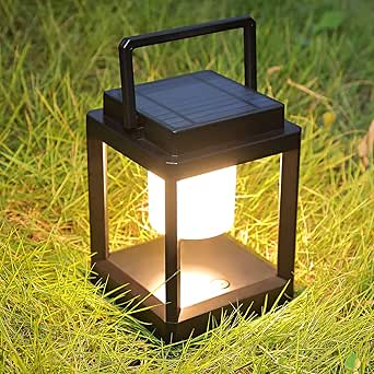 Outdoor Table Lamp with Brightness LED Nightstand Lantern, Rechargeable Solar Waterproof Portable Touch Control Decorative Light for Patio, Camping, Reading