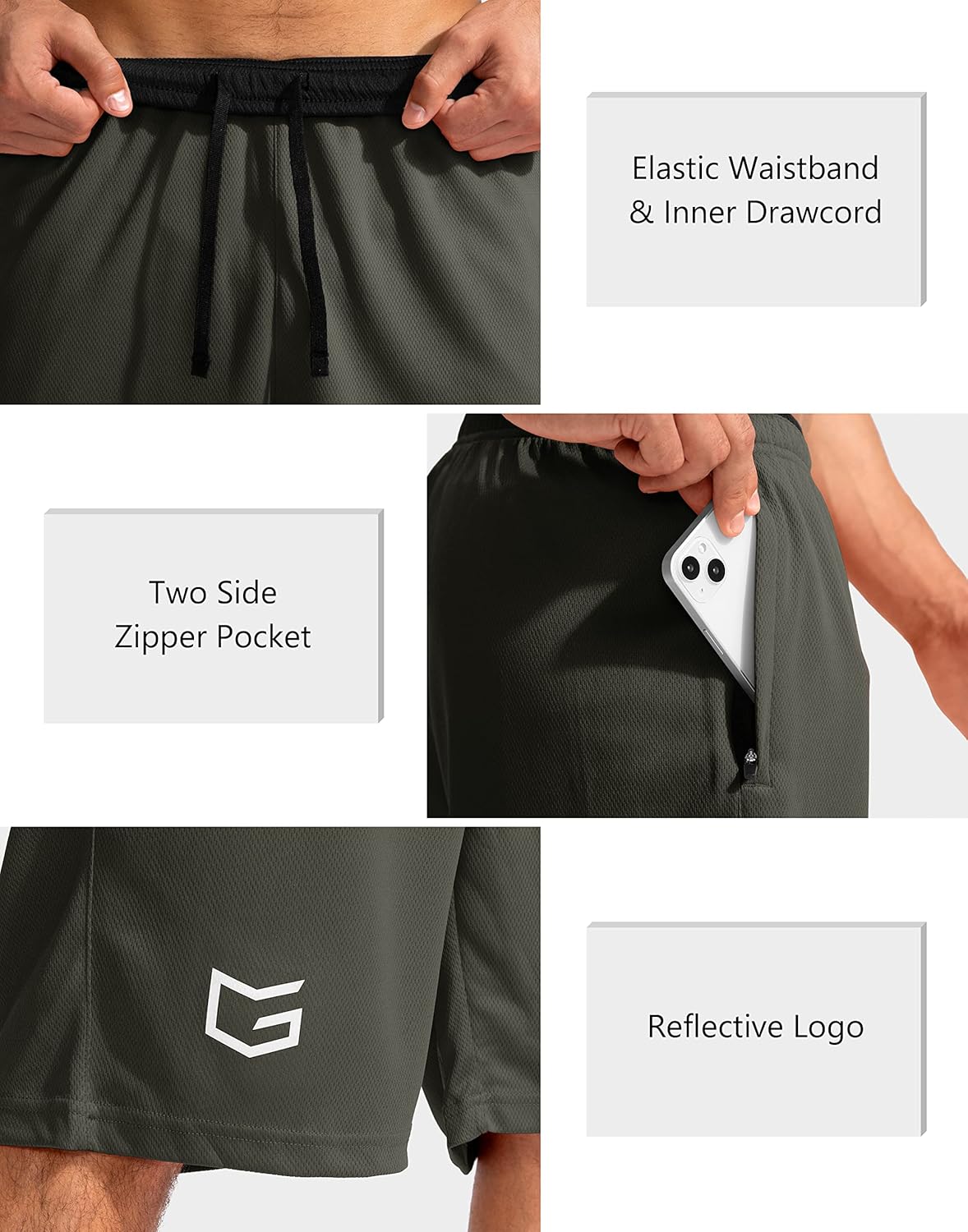 G Gradual Men's Basketball Shorts with Zipper Pockets Lightweight Quick Dry 11" Long Shorts for Men Athletic Gym - Image 3