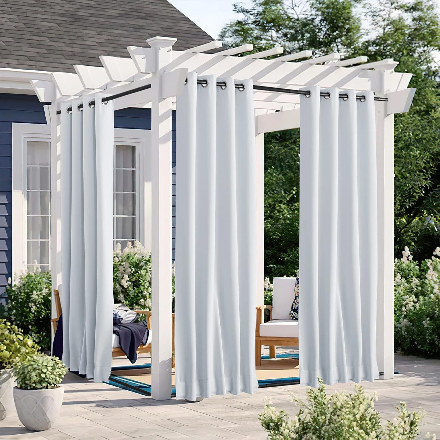 NICETOWN 2 Panels Fixed Outdoor Curtains Waterproof for