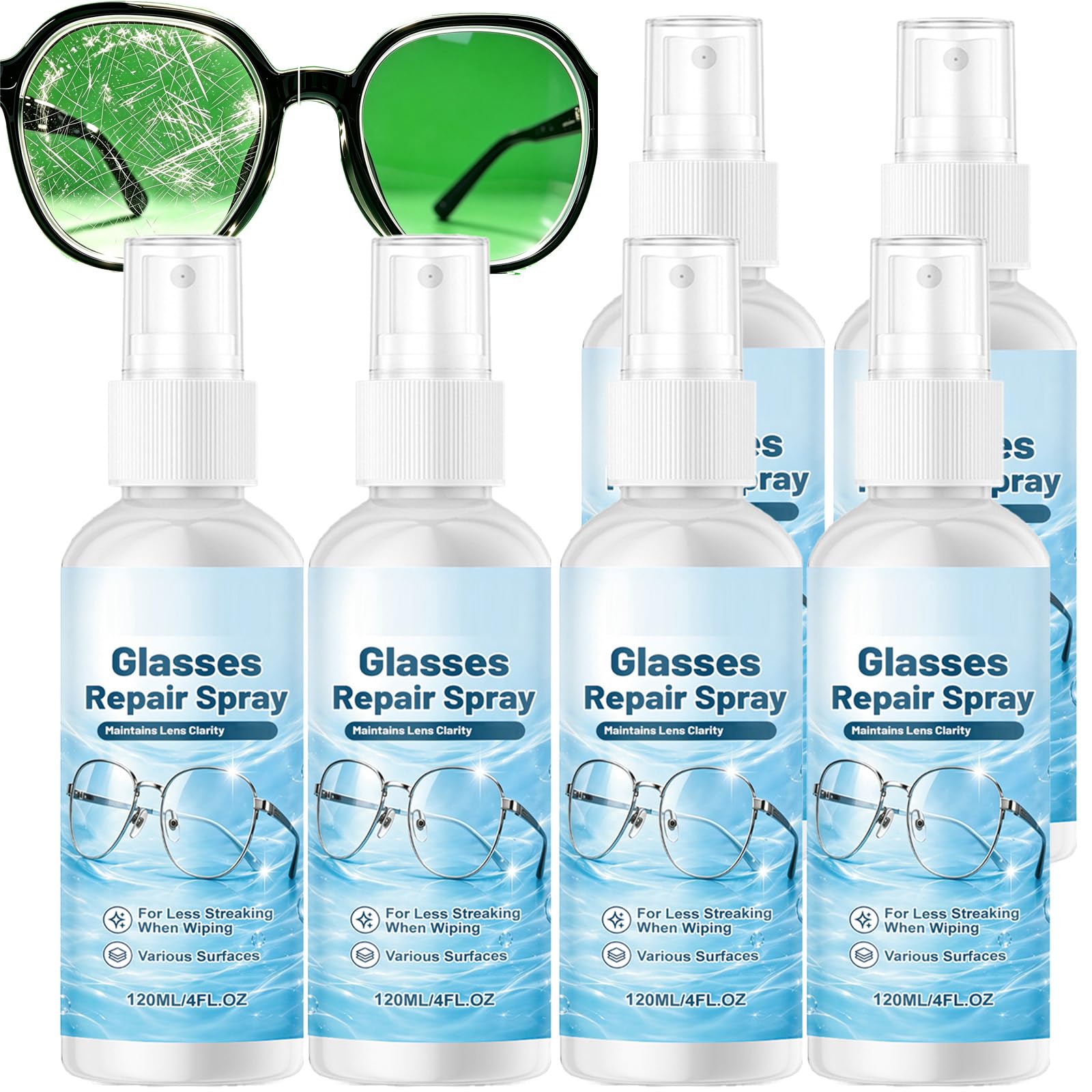 Brillenkratzerentferner-Spray & Linsenreiniger - Reiniger zur Reparatur von Kratzern in optischen Linsen - Füllt leichte Kratzer, Brillenreinigungsspray für Brillen, Handybildschirme, Kameras. (6pcs)
