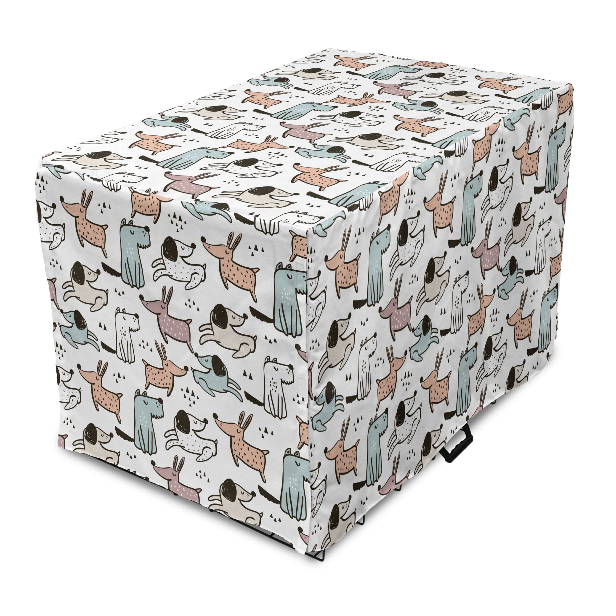 Lunarable Dogs Dog Crate Cover, Print with Doodle Style Sketchy Dog Characters in Scandinavian Art Style, Easy to Use Pet Kennel Cover for Small Dogs Puppies Kittens, 24 Inch, Multicolor