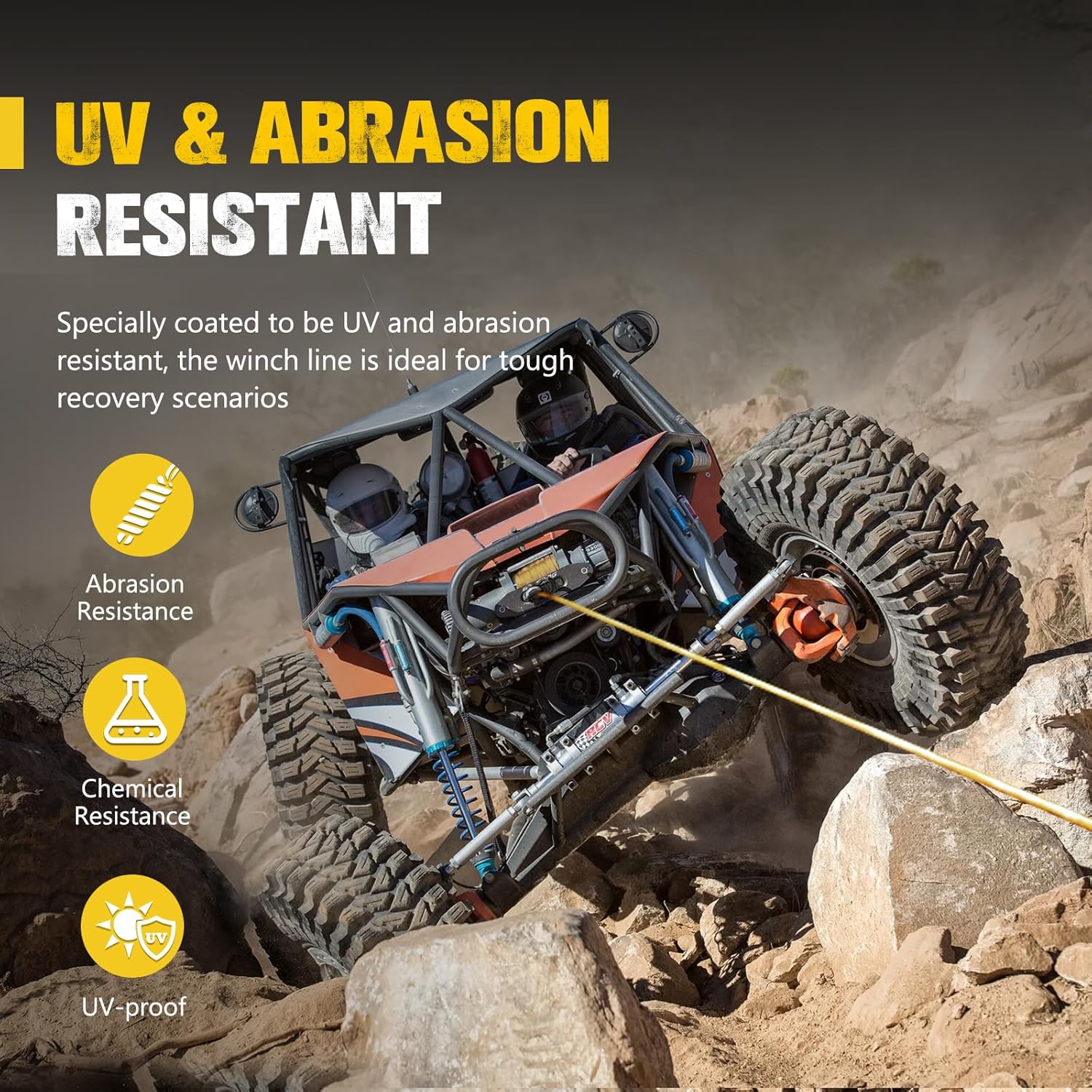 BUNKER INDUST 1/4" x 50' Synthetic Winch Rope,9500LBS ATV UTV Winch Cable with Protective Sleeve 50 FT Winch Line Replacement for 4500 to 6000LBS Winch, Yellow - Image 3