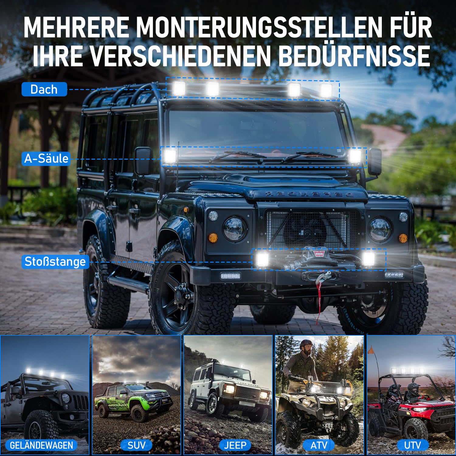 AnTom LED Arbeitsscheinwerfer 2 X 4 Zoll 132W LED Zusatzscheinwerfer 12V 24V Flutlicht Wasserdicht IP68 Kaltweiß Offroad Scheinwerfer für SUV, UTV,Bagger Traktoren ATV Offroad