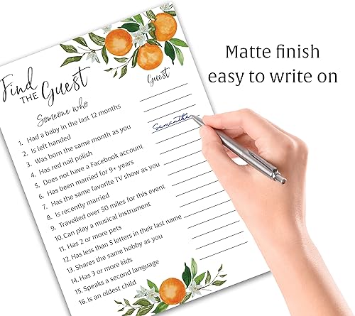 Miniatura 6 de A Little Cutie Baby Shower Games Juego ENCUENTRA AL INVITADO Paquete de 25 Actividad de baby shower rompehielos, tema de naranja cítrica, género