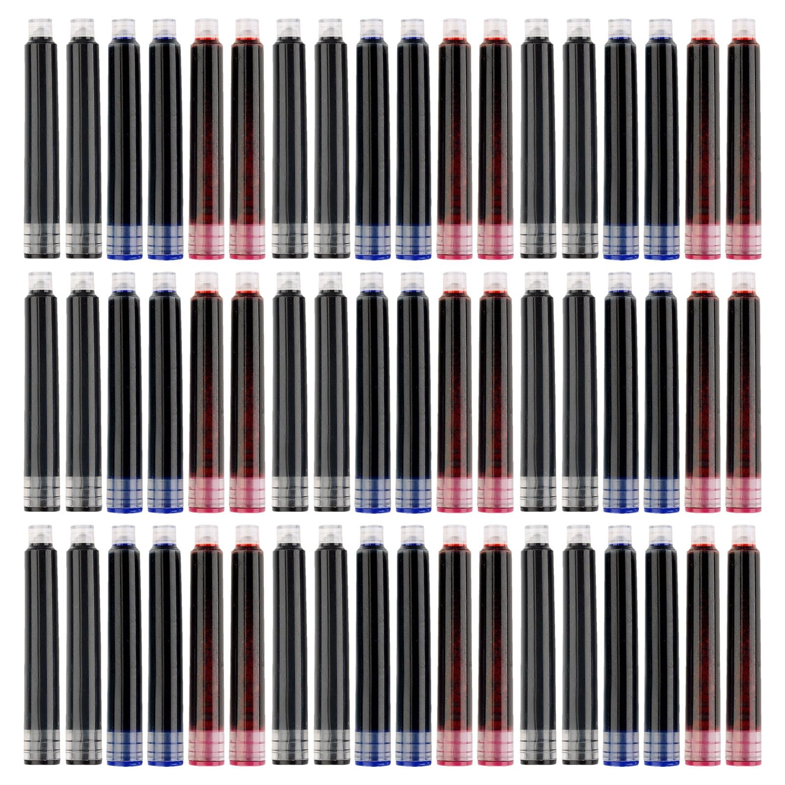 450 Stück Tintenpatronen mit Stabilem Tintenfluss Kunststoff für Füllfederhalter 3,4mm und Einfacher Ersatzfunktion in Blau Schwarz Rot für Schule und Büro