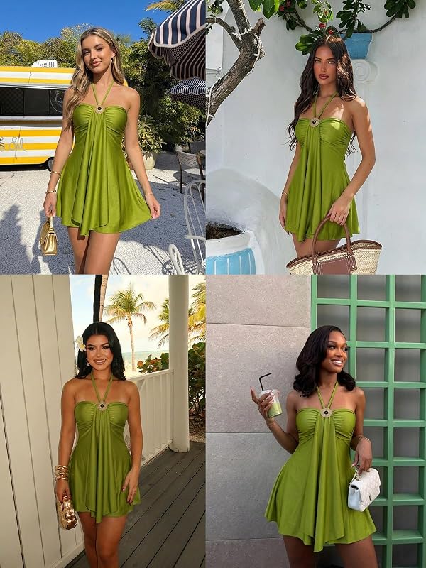 Women's Halter Mini Dress A Line Backless Satin Going Out Birthday Dresses by Ryehack - Used condition - US$42.16