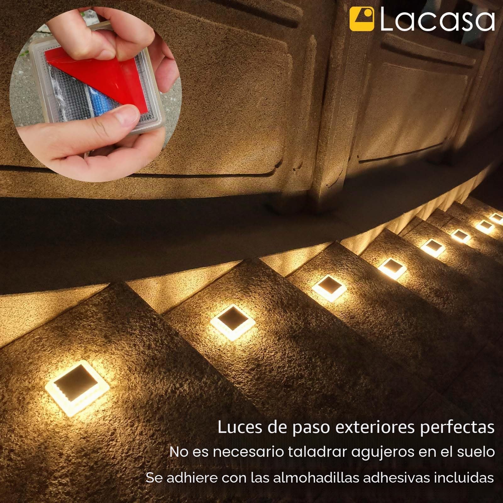 Lacasa Luces Solares Jardin, 8 Pack 30LM LED Lámpara Solar Exterior IP68 Impermeable Luz Solar del Piso Auto ON/OFF Lámparas Solares para Step Camino Deck Dock Valla, Blanco Cálido 2700K Redondo