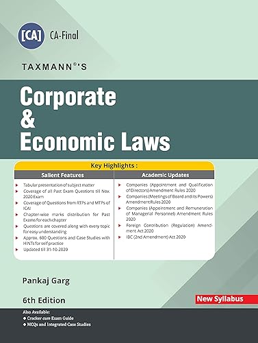 Taxmann's Corporate &amp; Economic Laws | CA-Final � New Syllabus | Updated till 31-10-2020 | 6th Edition | 2021 [Paperback] Pankaj Garg
