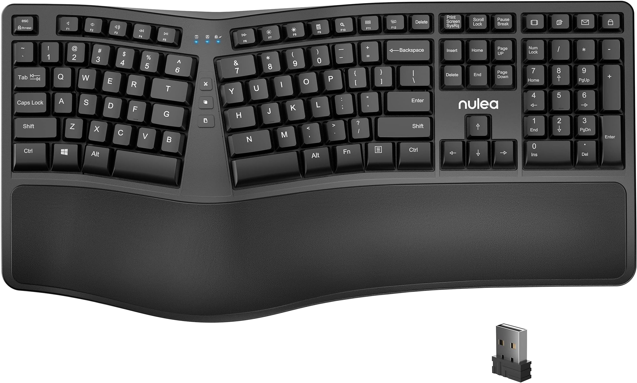 2.4G Wireless Ergonomic Split Keyboard with Pillowed Wrist Rest, USB Computer Arched Keyboard Design for Natural Typing, Split Keyboard Compatible for Windows/Mac, US English Layout