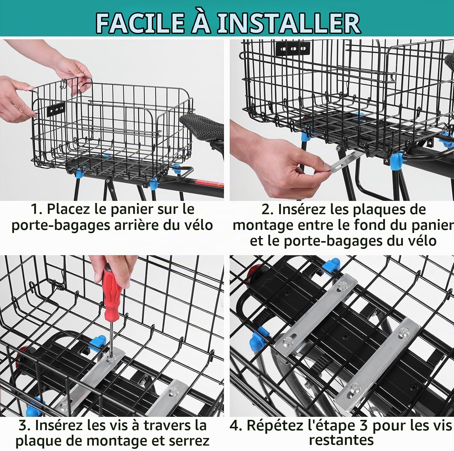 Cestino posteriore per Bicicletta,Panier de Vélo Pliable,Panier Arrière en Métal avec Sac Intérieur en Nylon et Housse Imperméable