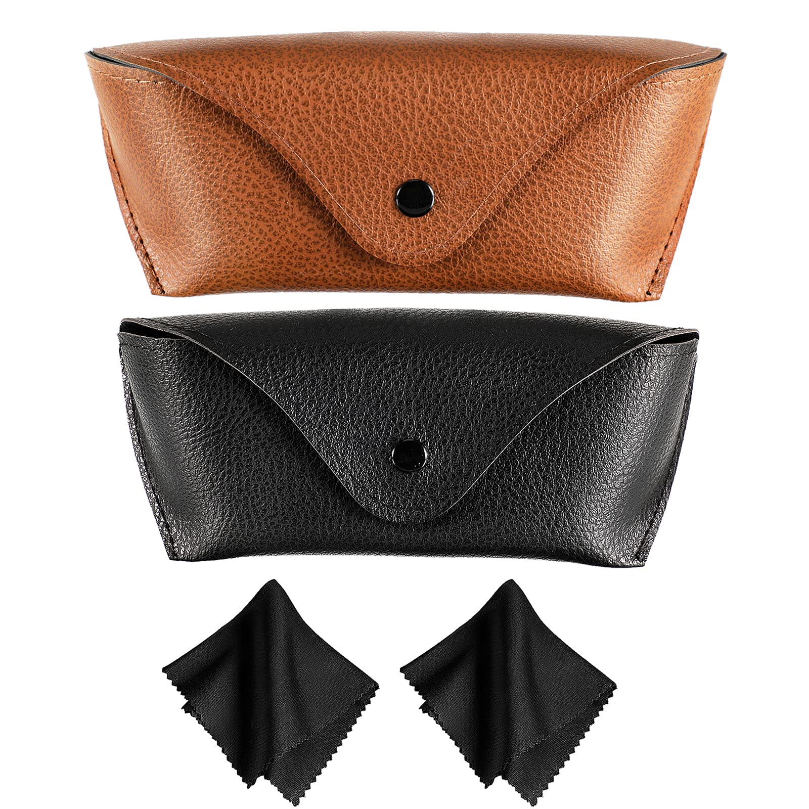 2 Pieces Faux Leather Eyeglasses Cases Portable PU Leather Glasses Cases Soft Sunglasses Pouch Cases with 2 Pieces Glasses Cleaning Cloths for Women Men-picture-13