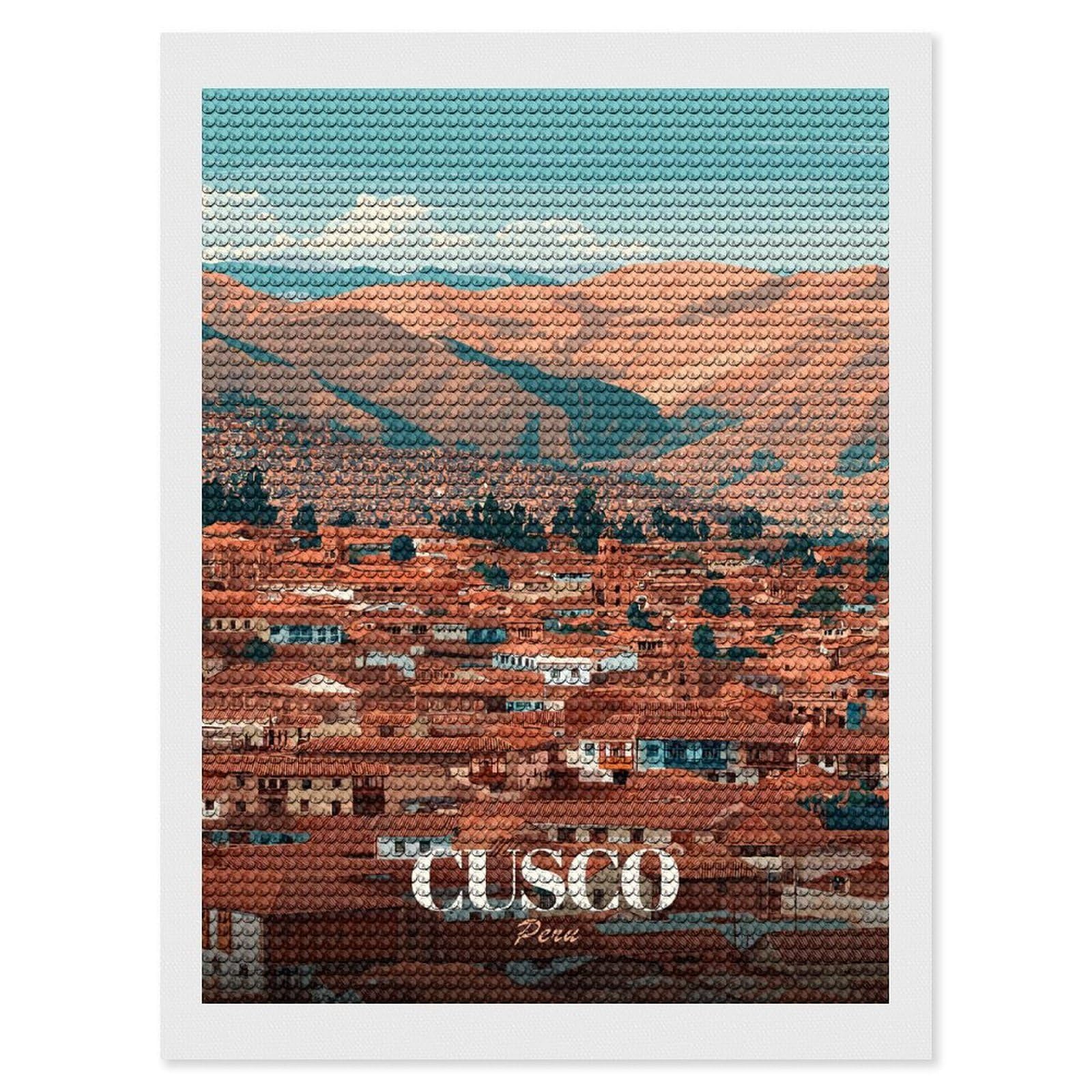 Junmoney Cusco Peru Cityscape Diamond Painting Canvas Set 12"x16", Full Kit Included, Calming Craft to Unwind, Farmhouse Decor, Christmas Gift