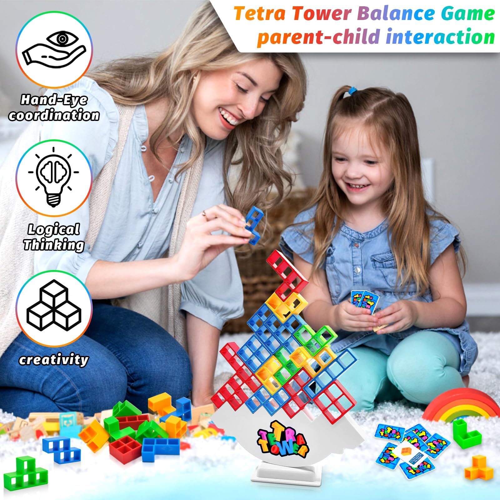 Jadyon 64 Pcs gioco per bambini, Tetra tower, Gioco Stack Attack Giocattolo Impilabile, Montessori Giochi Tower Balance Game Regalo per Bambini e Adulti.