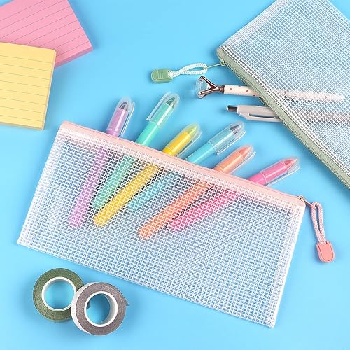 Miniatura 6 de Tamaki Paquete de 6 bolsas de malla impermeables para lápices, bolsa de plástico con cremallera, tamaño A6, para organización del aula, suministros