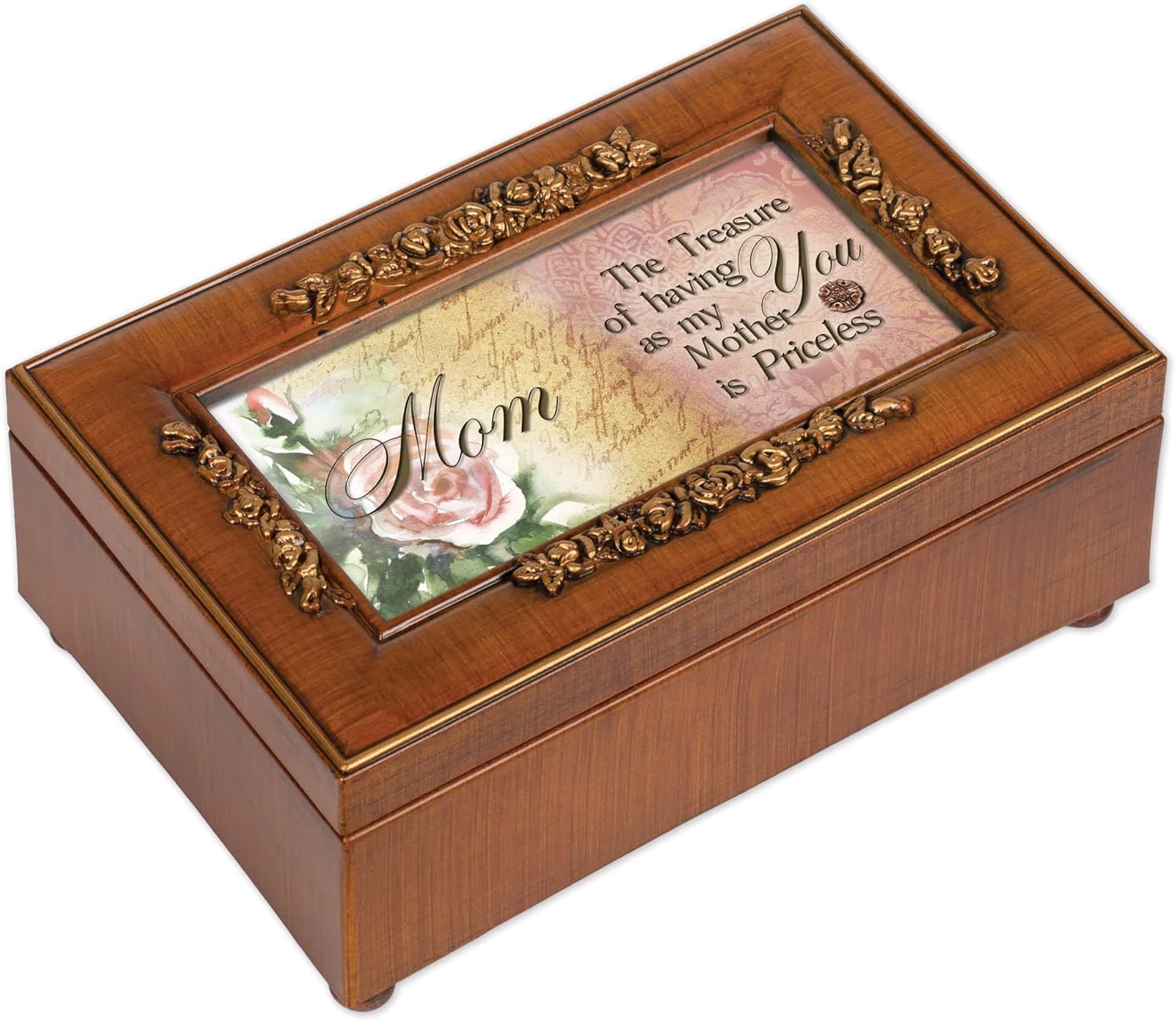 Cottage Garden Priceless Mother Woodgrain Embossed Petite Rose Music Box Plays Wind Beneath My Wings