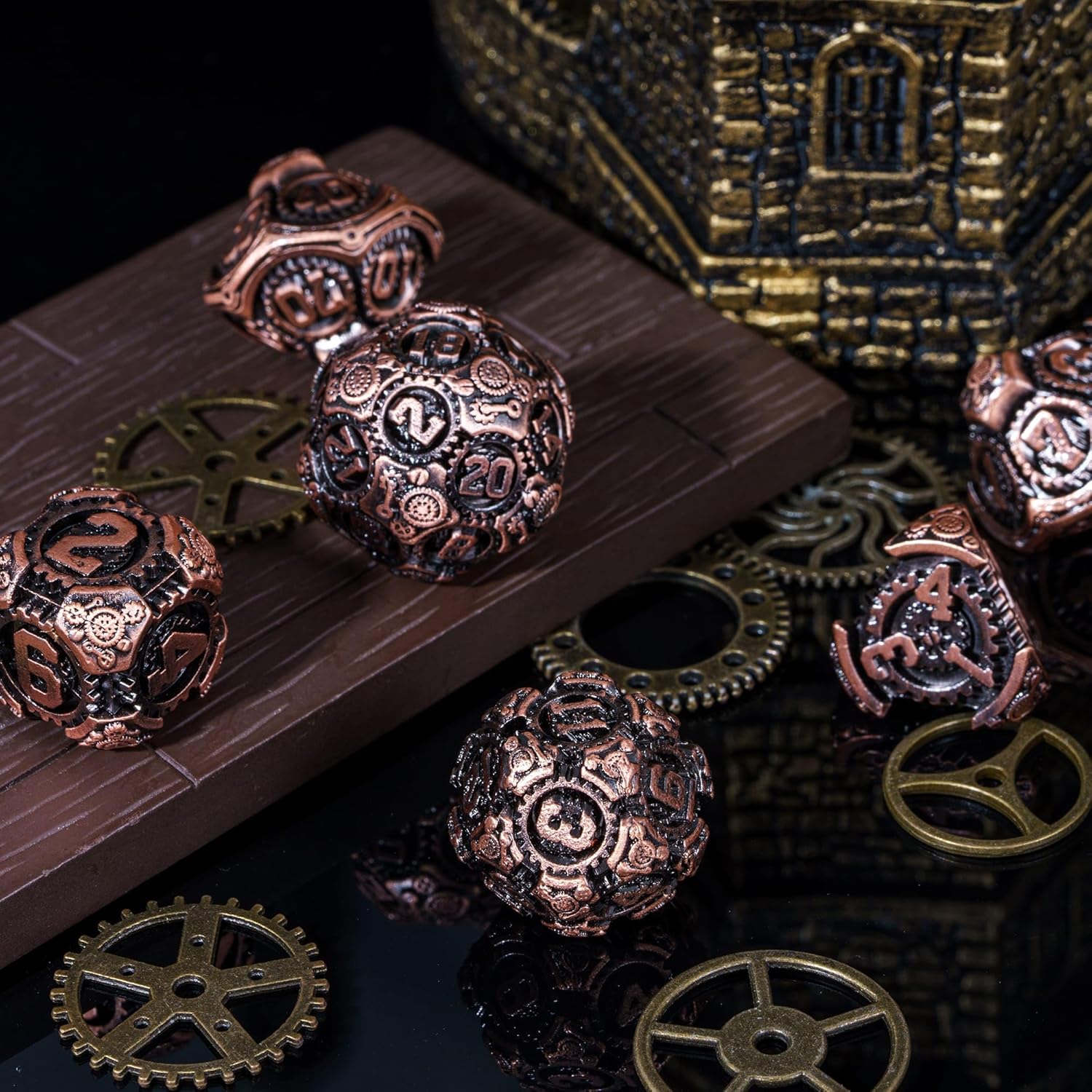 Metal Dice Set D&D, 7-Die DND Dice Metal Gear Dice with Gift Bag for Role Playing Games(Antique Copper)