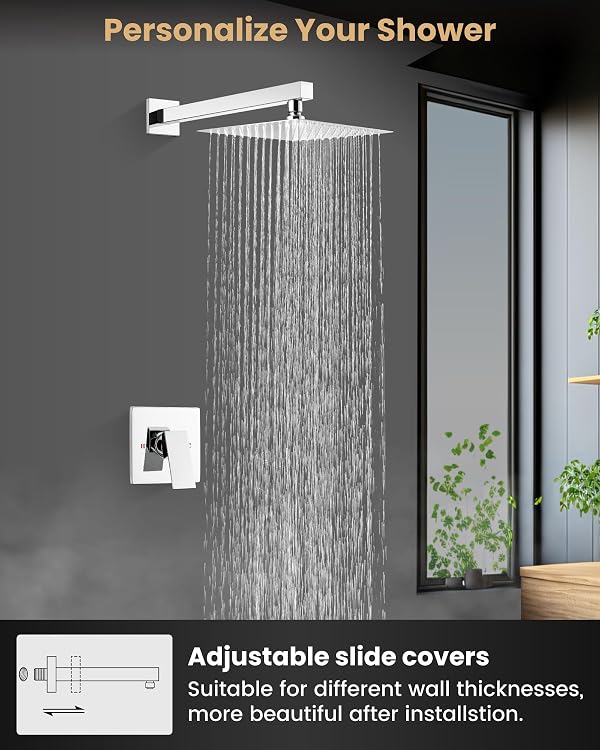 Airuida Shower Faucet Set with Female Thread Rough-in Valve, Rainfall Shower Head and Handle set, Single Function Valve Trim Kit, 10 Inch Chrome Polish by Airuida - Used condition - Image 5
