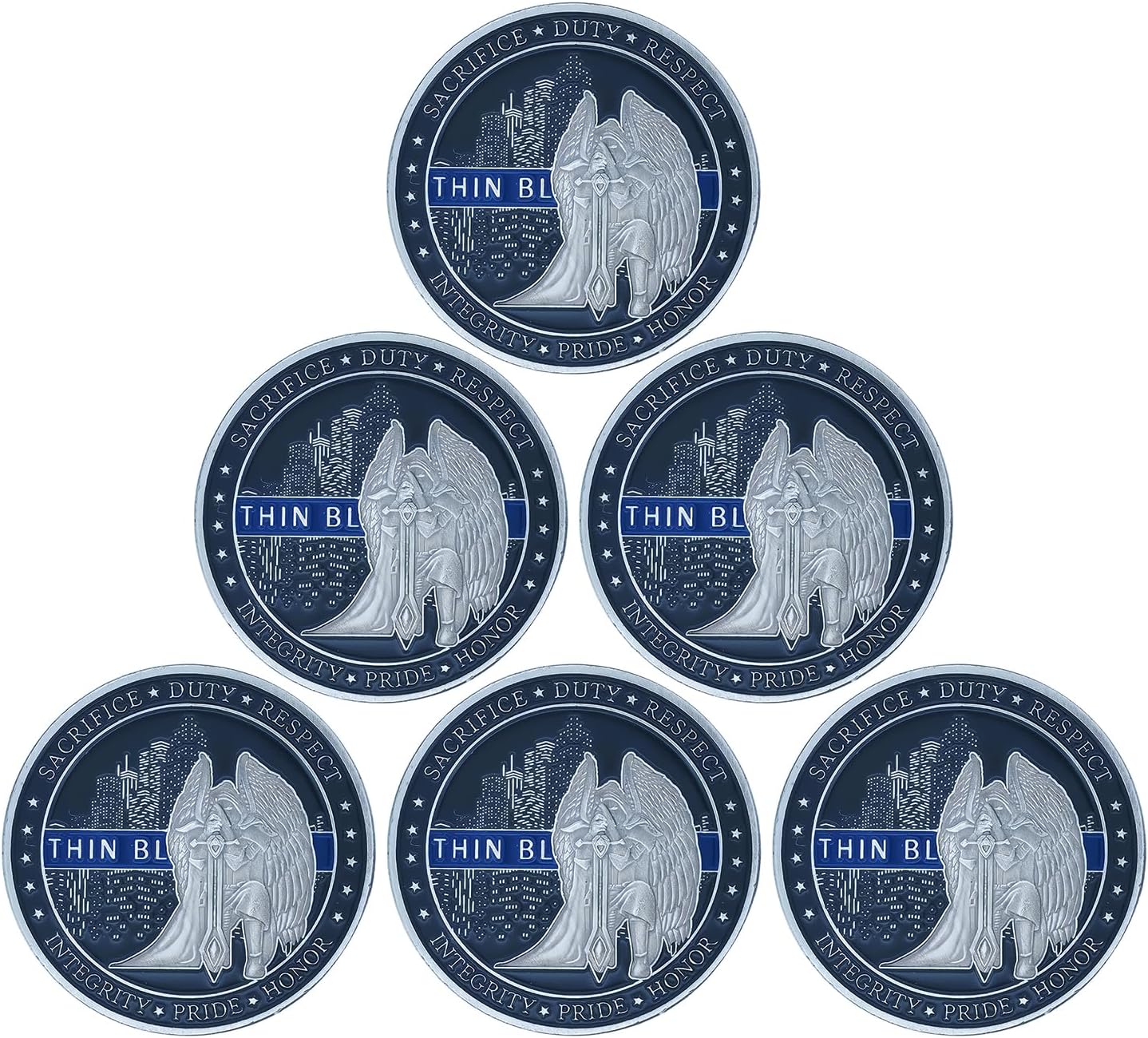 The Archangel Michael Challenge Coin Thin Blue Line Police Officers Coin (Pack of 6)