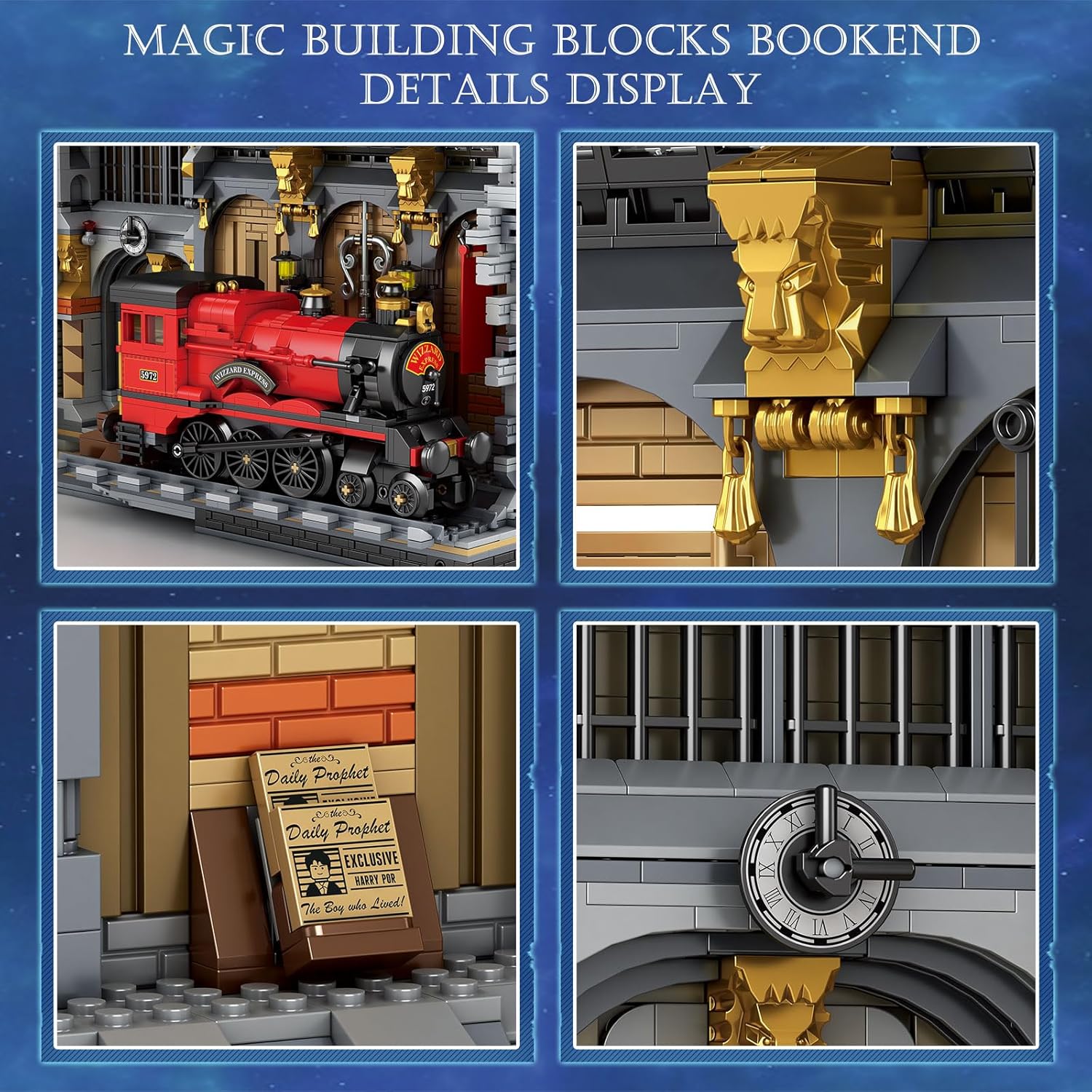 Reobrix Magic Train Booknook Building Set with Lights, Creative Bookends Building Kit 66031, Bookshelf Home Decor, 2795 PCS Book Nook Model Toy Kit, Gift for Teens 14+ and Adults