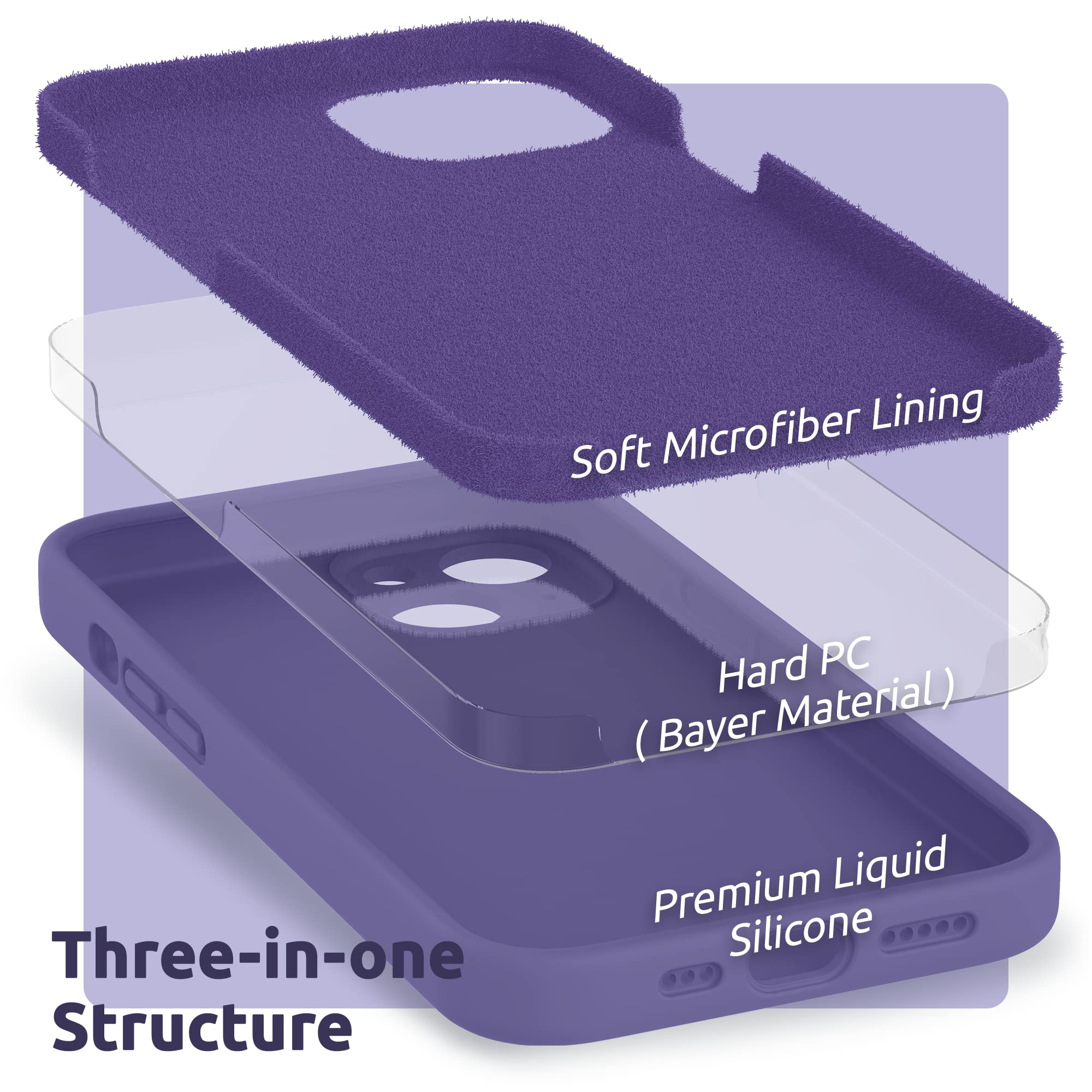 SURPHY Cover per iPhone 13 con Vetro Temperato (6,1"), Custodia per iphone 13 Silicone con Protezione Fotocamera, case protezione Completa,Antiurto, Morbida Microfibra Antigraffio(viola scuro)