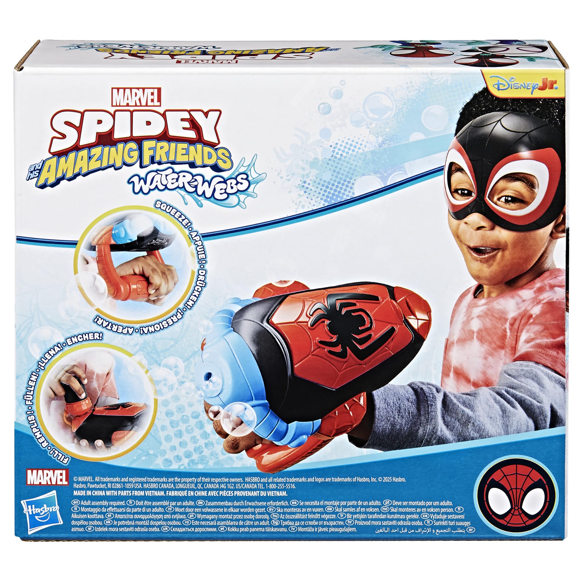 Wodne pajęczyny z serialu Marvela "Spidey i super-kumple", zestaw tematyczny z wyrzutnią baniek mydlanych i maską Milesa "Spina" Moralesa