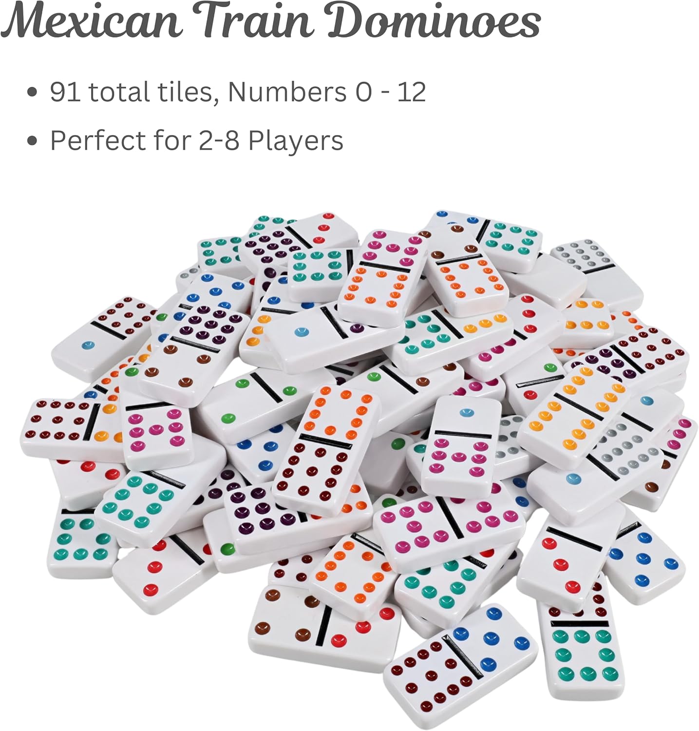 WE Games Mexican Train Dominoes, Double Twelve - Premium Ivory Tiles, Colorful Dots, Family and Adult Board Game
