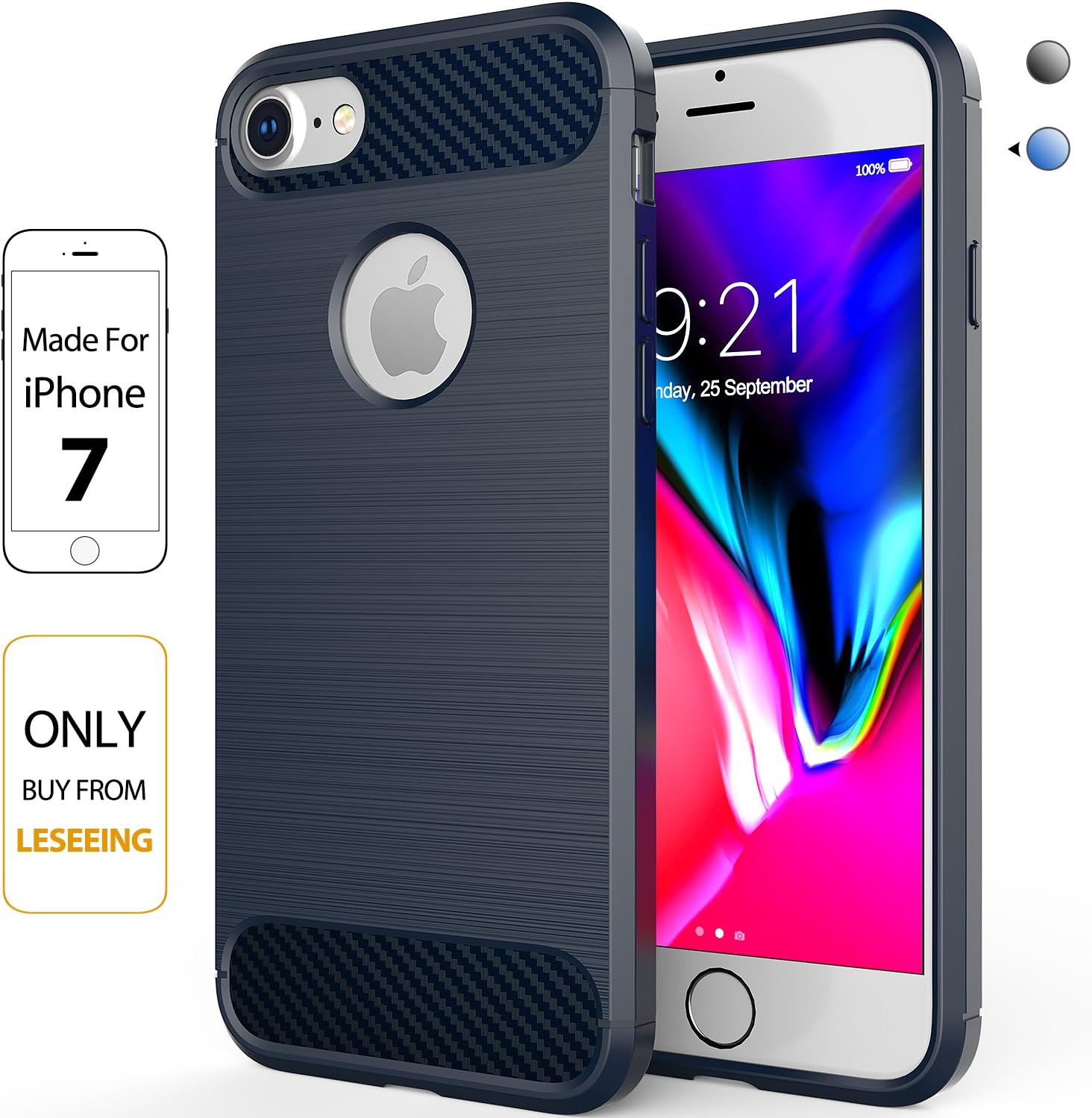 for iPhone 7 Case iPhone 8 Case Leseeing Apple 7 Case Apple 8 Case for iPhone 7 Blue Case and iPhone 7/ iPhone 8 TPU Case with Carbon Fiber iPhone 7 Protective Case - Blue