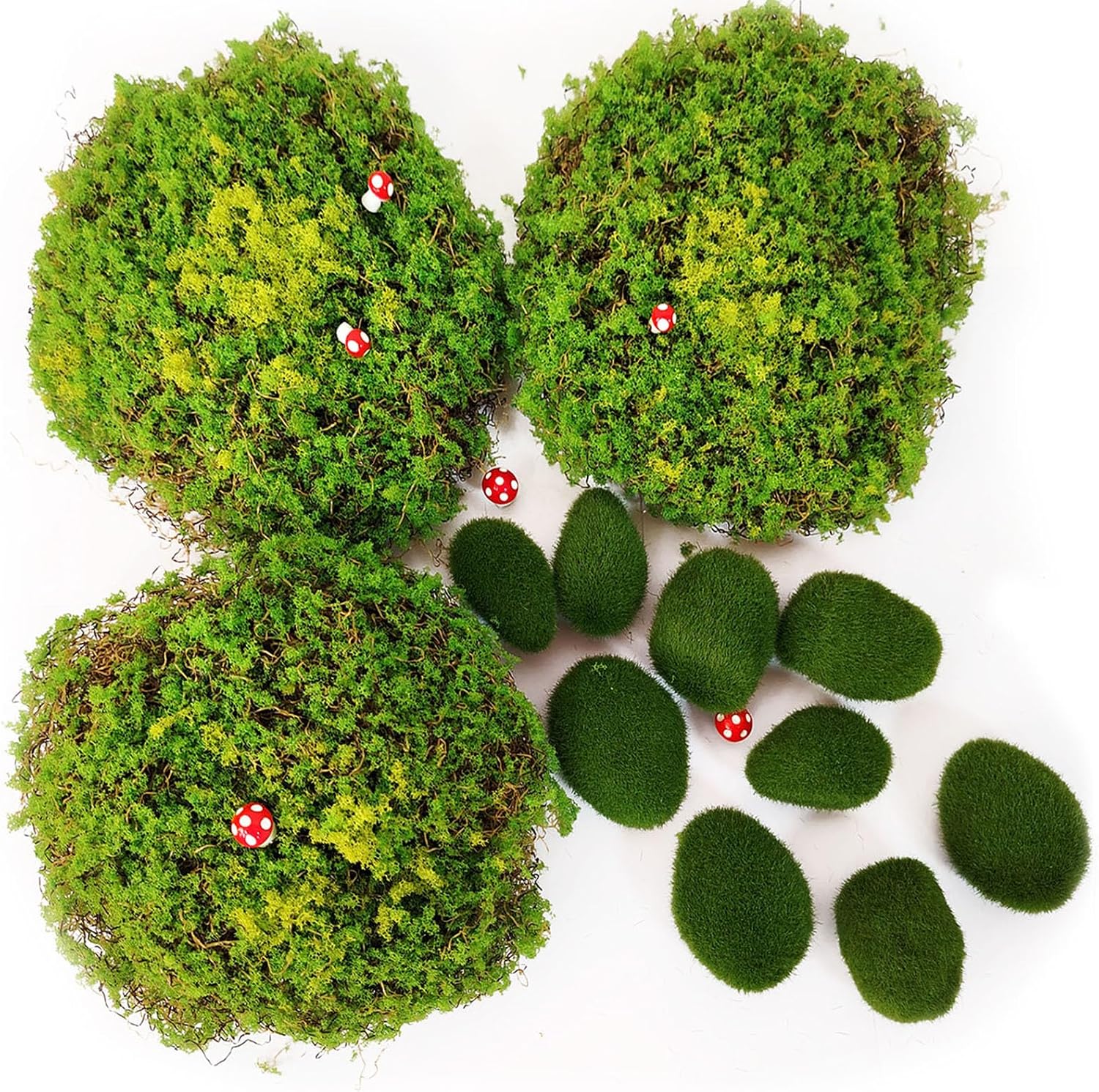 18PCS Artificial Moss Rocks, Green Moss Balls Decor, Fairy Garden Supplies, Fake Moss Decor for Fairy Gardens, Floral Arrangements, Crafts, Potted Plants, Natural Green Landscape Scenery