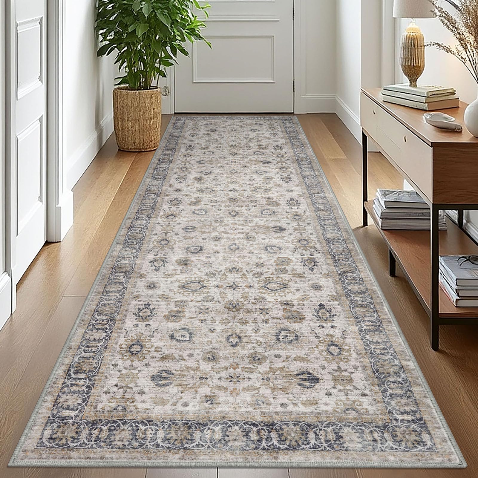 KOZYFLY 3x10 Ft Wide Runner Rug for Hallway Grey/Beige Vintage Washable — image 1