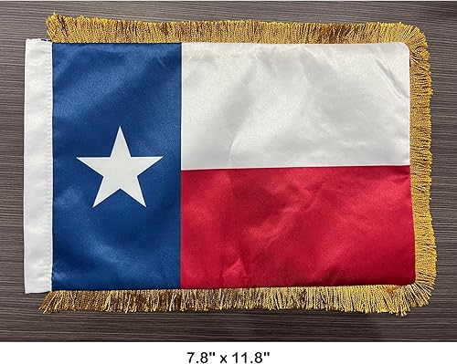 Miniatura 3 de SYII Bandera de mesa de Texas con flecos dorados de 7.8 x 11.8 pulgadas, fabricada en Estados Unidos, 2 capas de doble cara resistente, bandera de