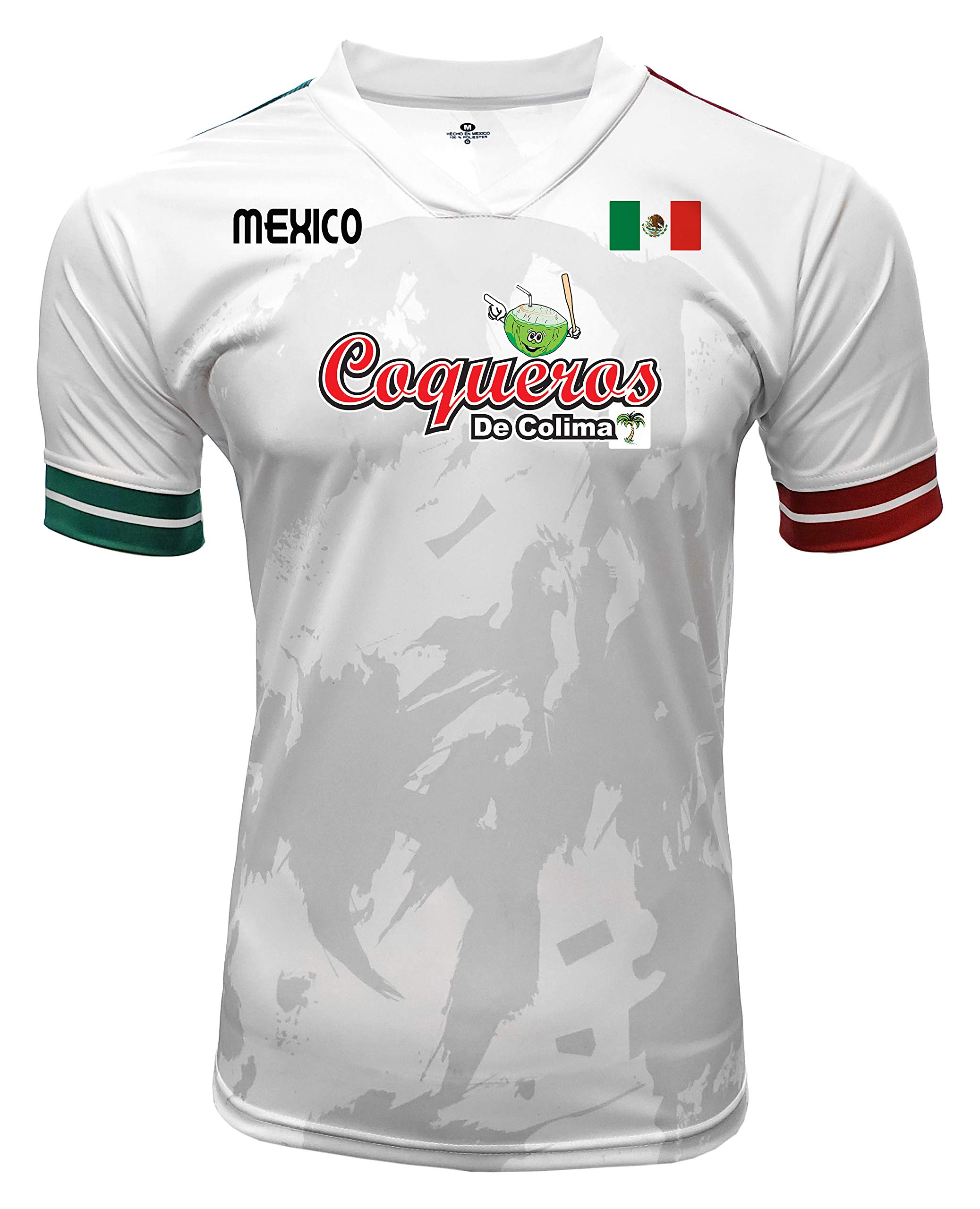 Jersey Mexico Los Coqueros de Colima 100% Polyester White/Grey_Made in Mexico (Small)
