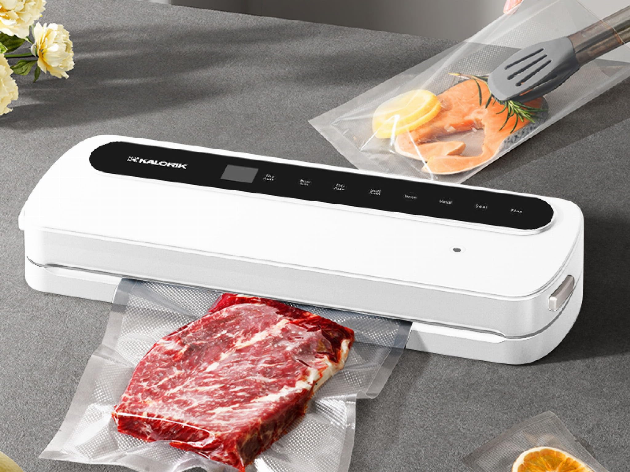 Vakuumiergerät KALORIK FSV 2000 W Vakuumiergerät für Trockenes, Feuchtes, Frisches Versiegelungsgerät für Lebensmittel mit Vakuumbeuteln, Weiß