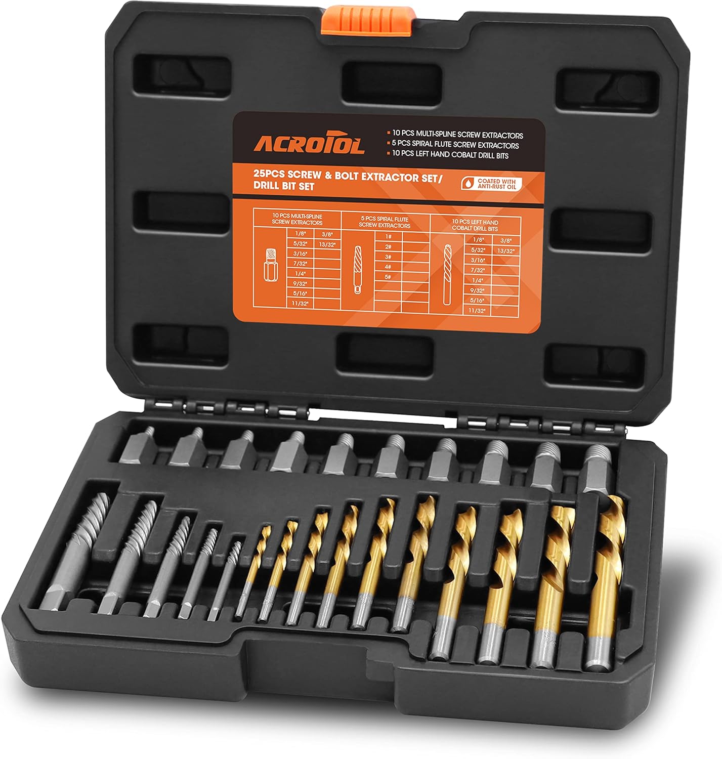 ACROTOL Screw Extractor Set, Bolt and Left Hand Drill Bit Multispline