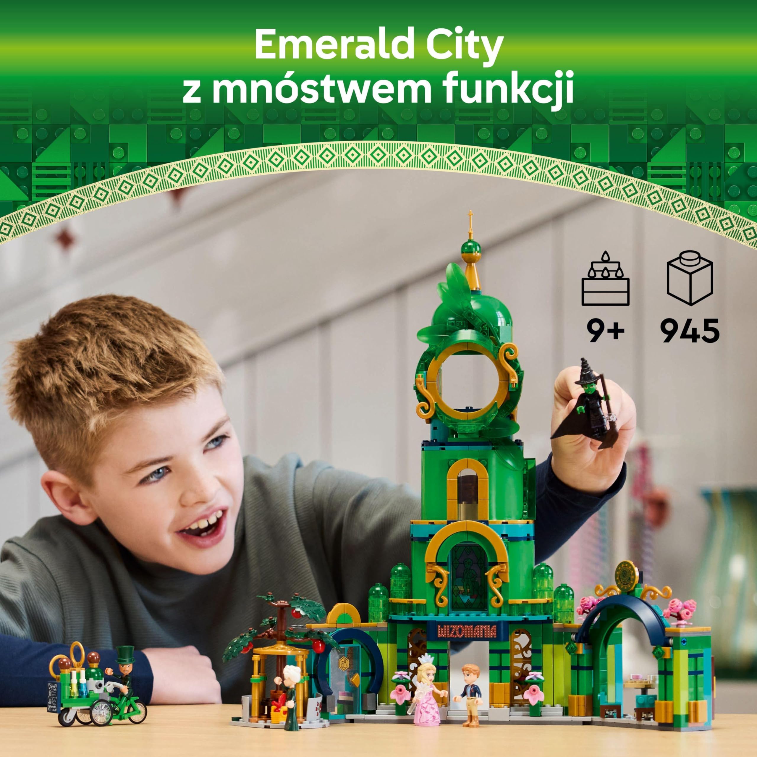 LEGO Wicked Powitanie w Emerald City 75684 | klocki dla dzieci, zabawka dla 9-latki, prezent Wicked dla fanów filmu, na urodziny dla dziewczynki i chłopca, 945 elementów