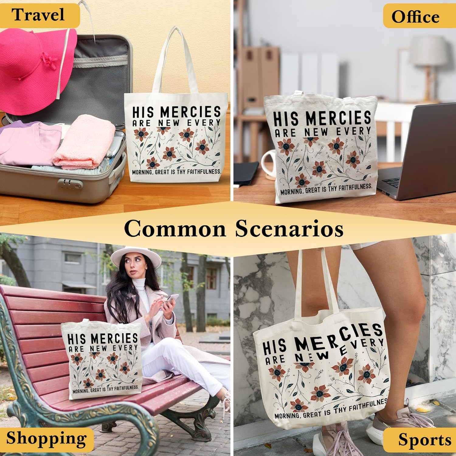 Christian Tote Bags For Women, His Mercies Are New Every Morning, Inspirational Bible Verse Totes, Catholic Jesus Nativity Handbag For Family Friends, Bible Study Bag -d08 - Image 2