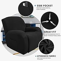 Vista 4 de JIVINER Fundas súper elásticas para sillas reclinables, de elastano, suave, con bolsillos, protector de muebles reclinables (reclinable, negro)