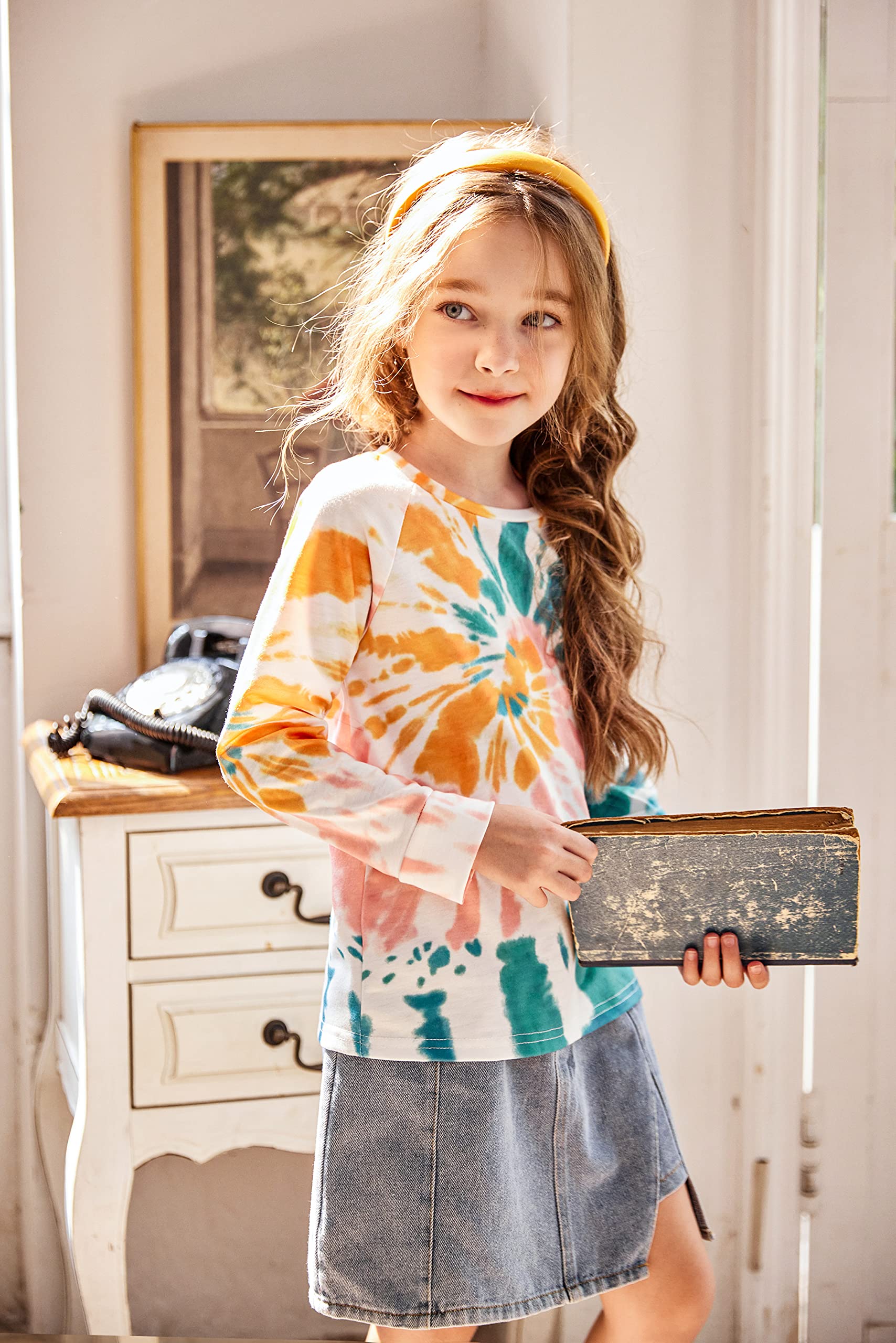 Arshiner Ragazze T-Shirt a Manica Lunga Bambini Tempo Libero Felpa Autunno Inverno Manica Lunga Top Colorati Magliette per Ragazze 4-14 Anni