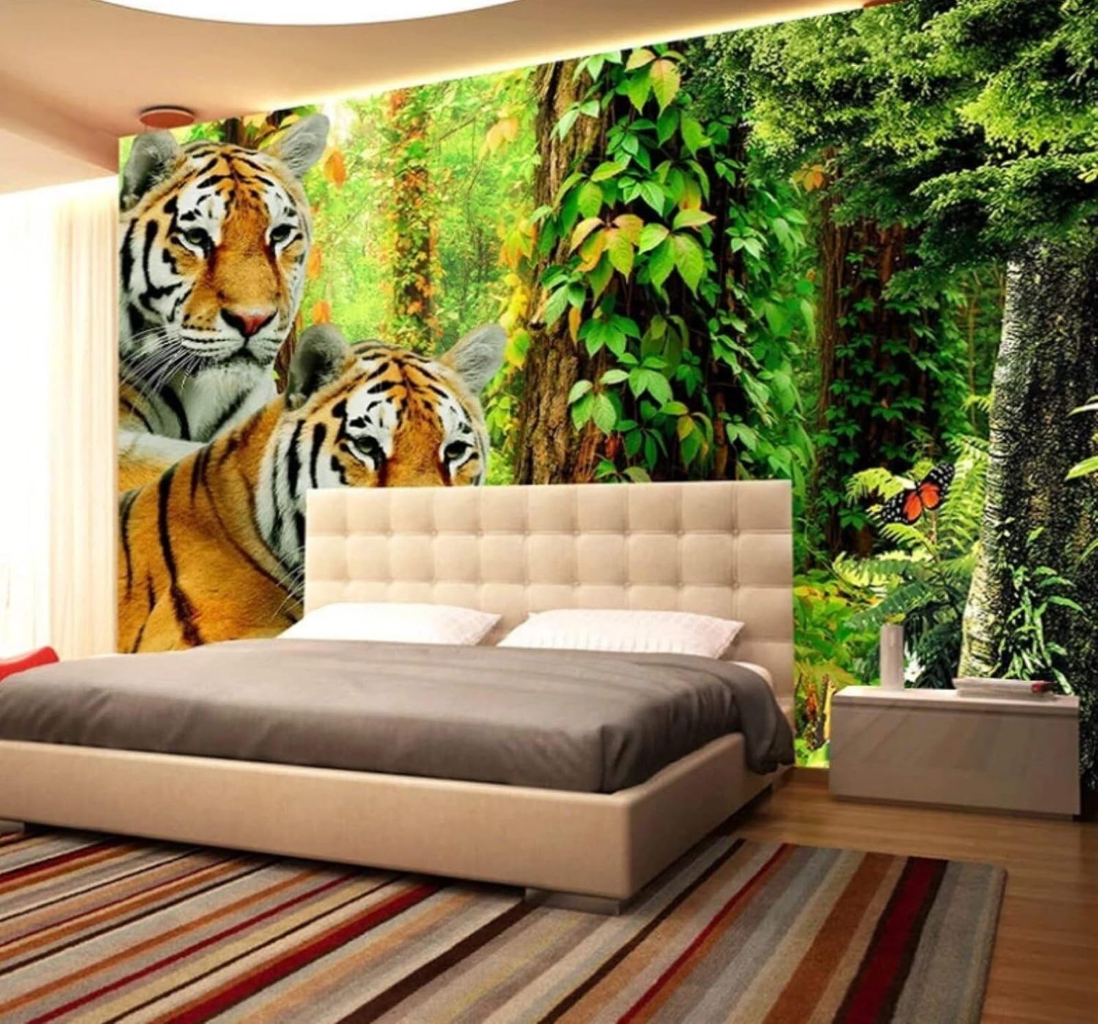 Xlming 350Cm×256Cm(B×H) Fresh Three Dimensional Green Forest Tiger 3D Wallpaper Luxury Silk Study Dining Feature Sofa Grey Bedroom Living Room Tv Decorative Wall-350Cm×256Cm