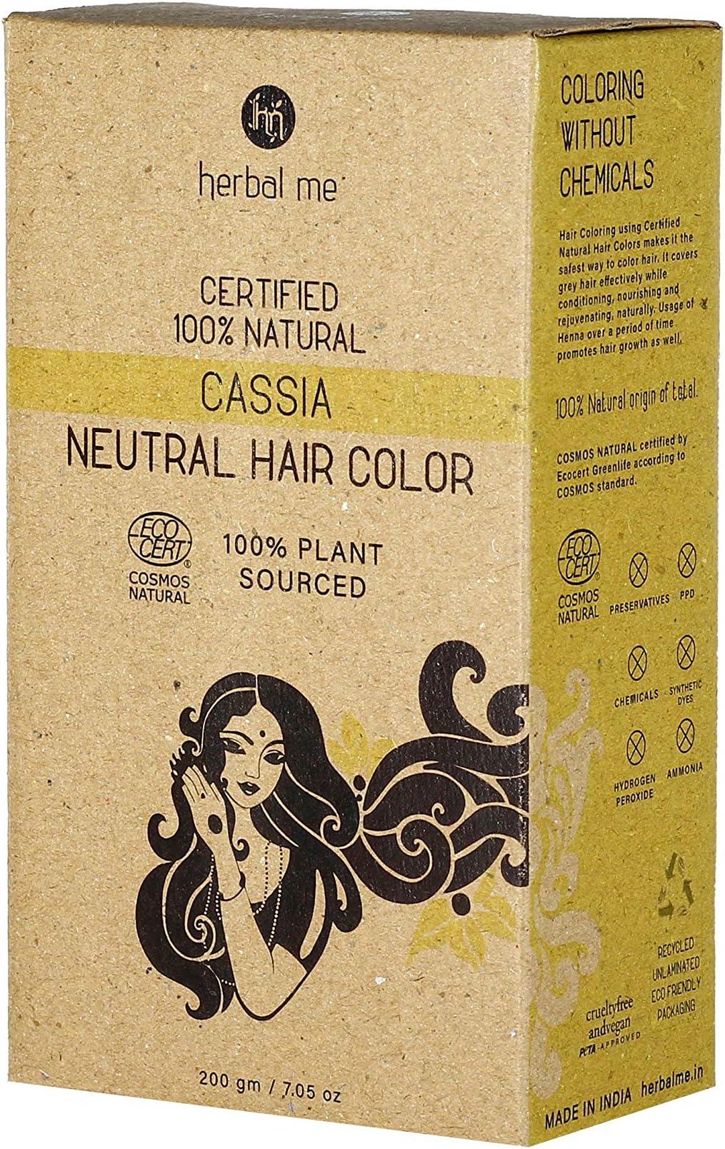 HM Herbal Me Cassia Natural Hair Color (200gm) | CERTIFIED 100% Natural by Ecocert Greenlife (France)