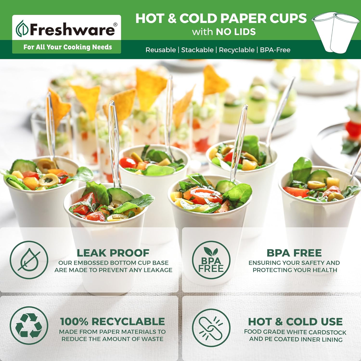 Freshware Coffee Cups 16 oz [100 Pack] Disposable Paper Cups for Hot or Iced Coffee Cup, Slushie Cup, Milkshakes, Smoothies, and Tea - Image 7