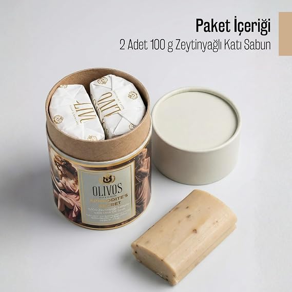 Olivos Geleneksel El Yapımı%100 Zeytinyağlı Katı Sabun | Beyaz Sabun Kokusu | Premium Kutulu | 2×100 g (Aphrodite’s Secret)