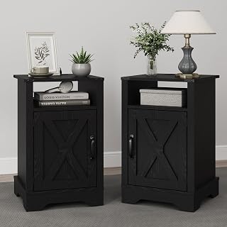 RoyalCraft Farmhouse Nightstand Set of 2, Black End Table for Bedroom