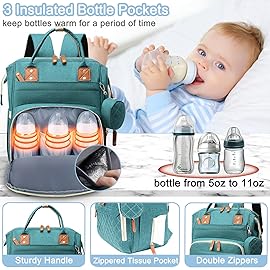 SHITIESHOU Diaper Bag Backpack Baby Bag, Baby Girl Boy Diaper Bag for Dad Mom with Pad, 16 Pockets, Pacifier Case, Large Diaper Bags Unisex for Travel (Green)