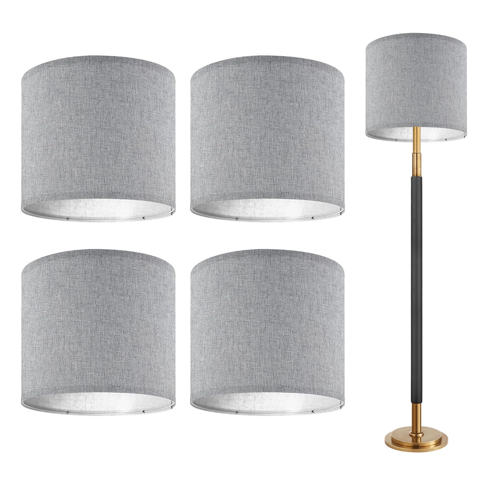 4PCS Lampshades for Table Lamps, Grey Modern Lamp Shade Cover for Floor Lamps, Ceiling Lights, Living Room, Bedroom, Office Decor, 10 Inch Stylish Cylinder Light Shades Easy to Install and Replace