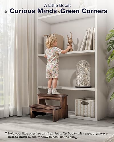 Miniatura 8 de Taburete de Madera de Dos Escalones, Escalera Resistente de 2 Escalones para Adultos y Niños, Soporta hasta 450 Libras para Cocina, Baño o Uso al