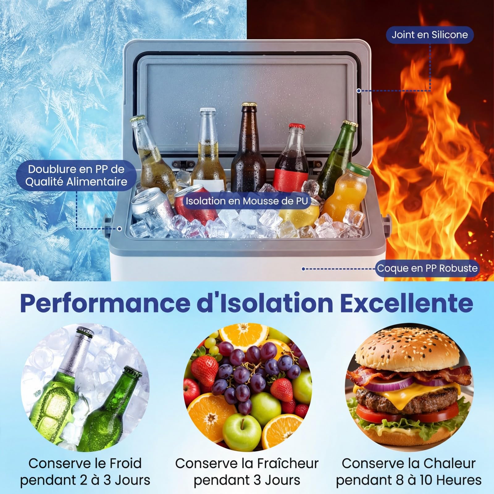 COSTWAY Glacière Isotherme Portable 12 L avec Poignée Ergonomique, Glacière Rigide Mobile Moulée par Injection, Étanche Gardant la Glace 3 Jours pour Camping, Pêche