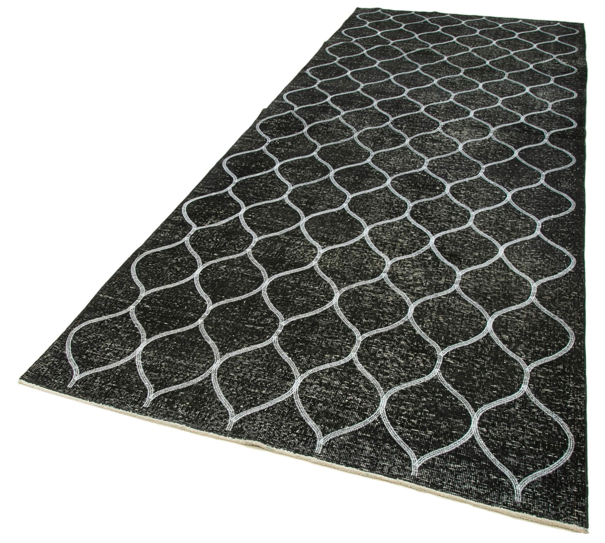 410 x 133 - 147 x 404 Cm Geometric Carpet Black Geometric Bohemian Wool Cotton Handmade Handknotted Vintage