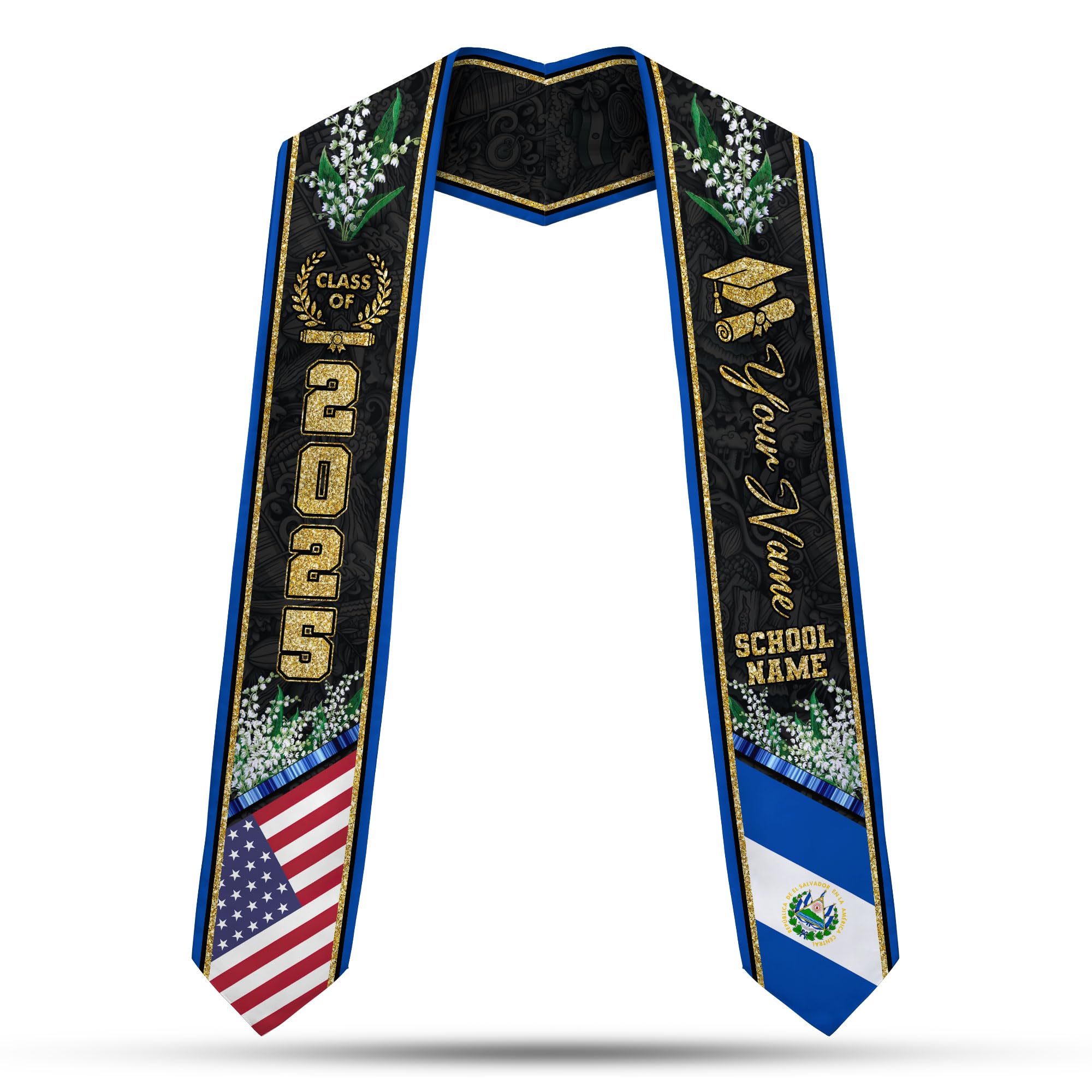 MonkeyVan Salvadorans Graduation Sash 2025, Custom Salvadoran American Flag Graduation Sash, El Salvador Graduation Stole Sash Salvadorans15